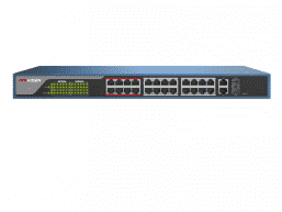 DS-3E0326P-E(B) 24 RJ45 100M PoE с грозозащитой 6кВ, 1-8 порты с высоким приоритетом; 2 Uplink комбо